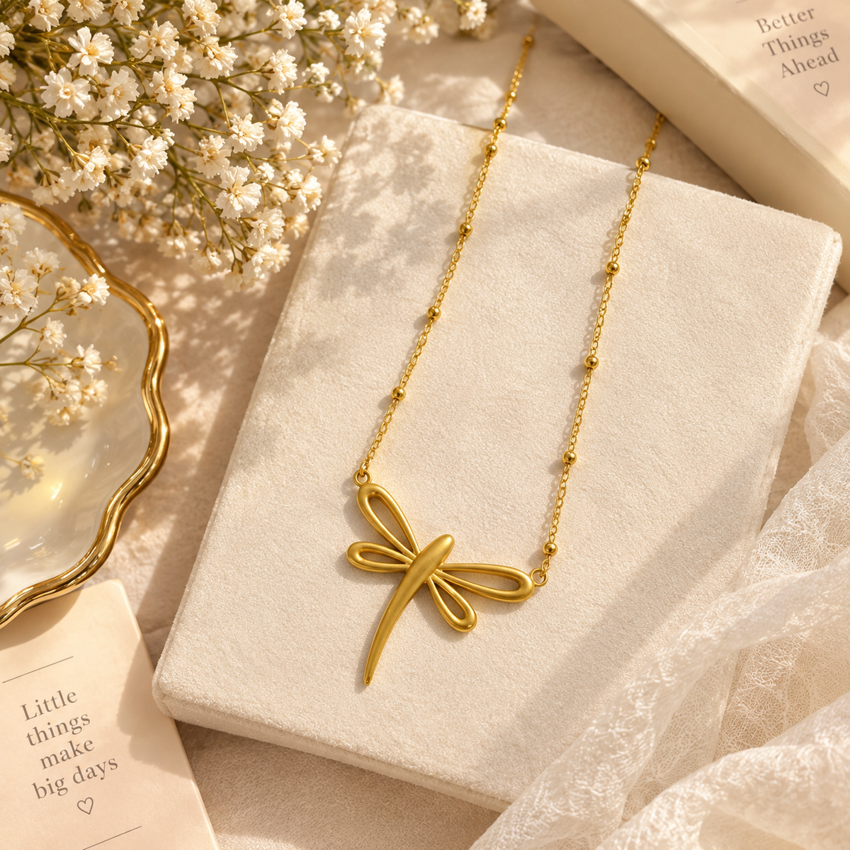 Golden Dragonfly Pendant Necklace